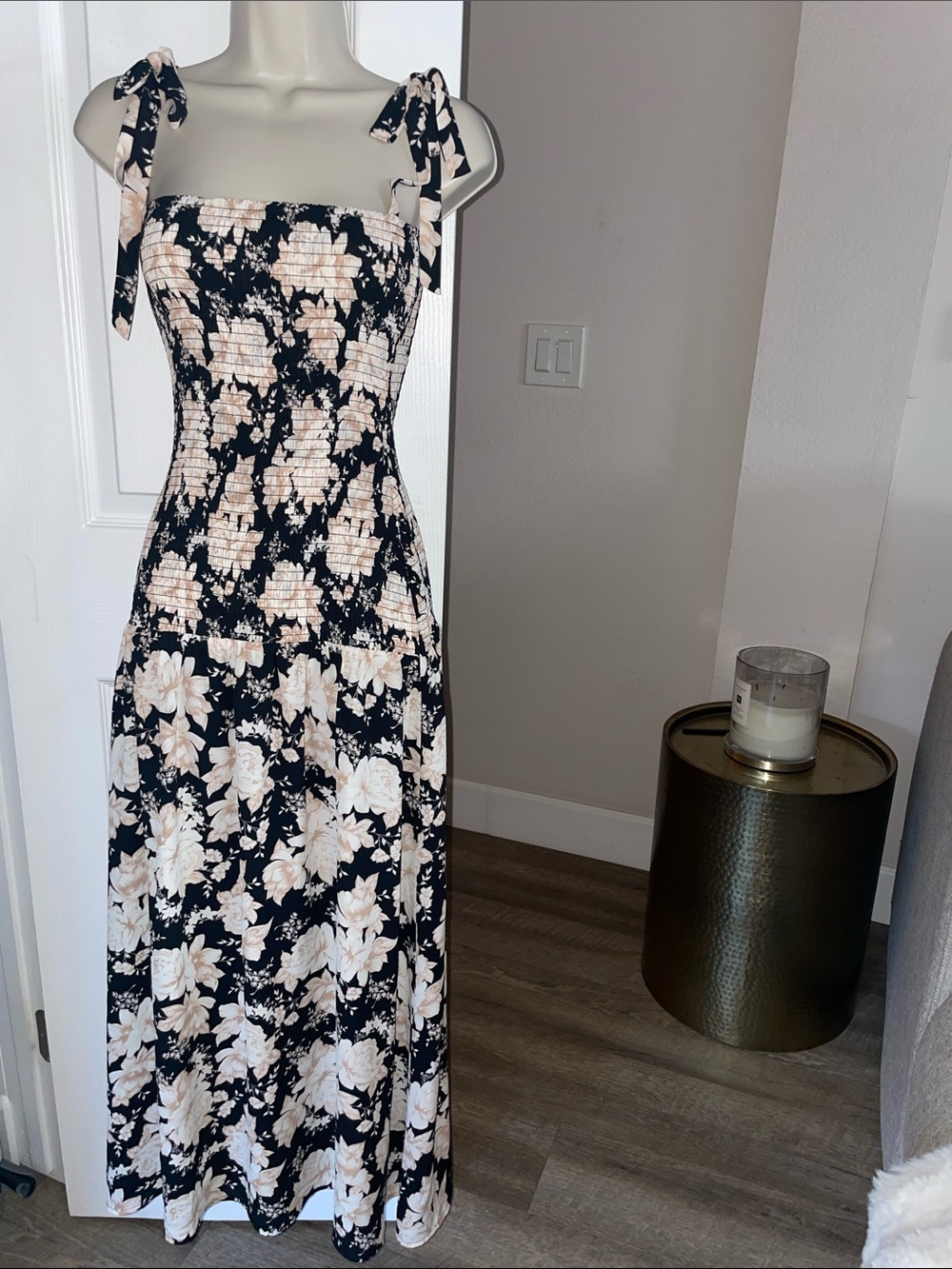 Park & Fifth Black Maxi Dress with Tan Floral Print #212